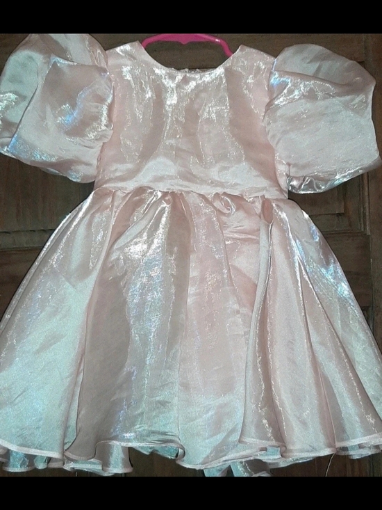 Bardot Other - Bardot Junior Bliss Pink Iridescent  Organza Puff Sleeve Party Dress Size 4 EUC